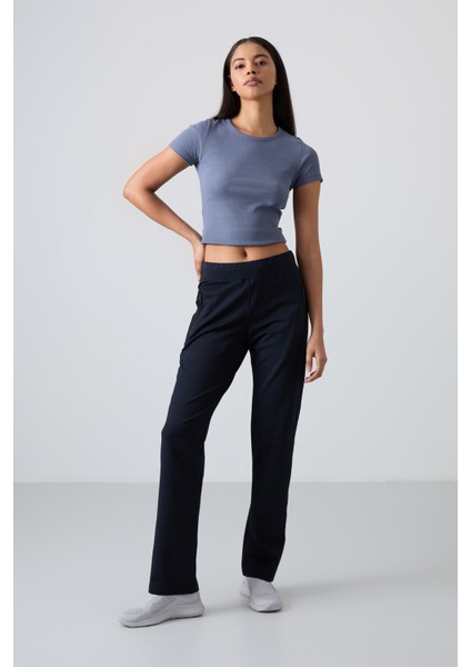 Lacivert Fermuar Cepli Rahat Form Klasik Paça Kadın Eşofman Alt - 94195
