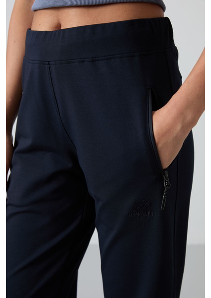 Lacivert Fermuar Cepli Rahat Form Klasik Paça Kadın Eşofman Alt - 94195