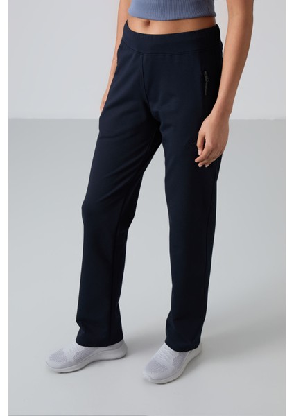 Lacivert Fermuar Cepli Rahat Form Klasik Paça Kadın Eşofman Alt - 94195