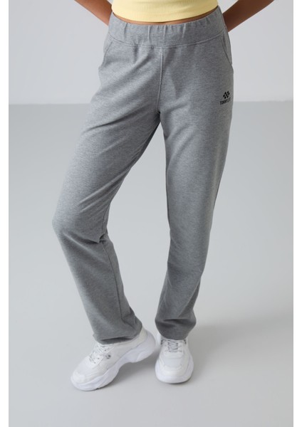 Gri Melanj Yüksek Bel Cepli Rahat Form Klasik Paça Kadın Eşofman Alt - 94185