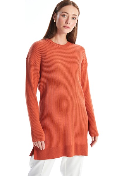 Yeni Sezon Bisiklet Yaka Düz Uzun Kollu Kadın Triko Tunik