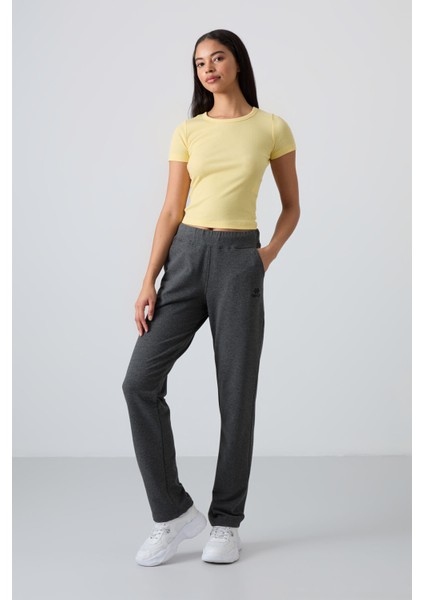 Antrasit Melanj Yüksek Bel Cepli Rahat Form Klasik Paça Kadın Eşofman Alt - 94185