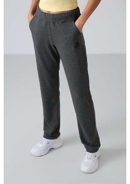 Antrasit Melanj Yüksek Bel Cepli Rahat Form Klasik Paça Kadın Eşofman Alt - 94185