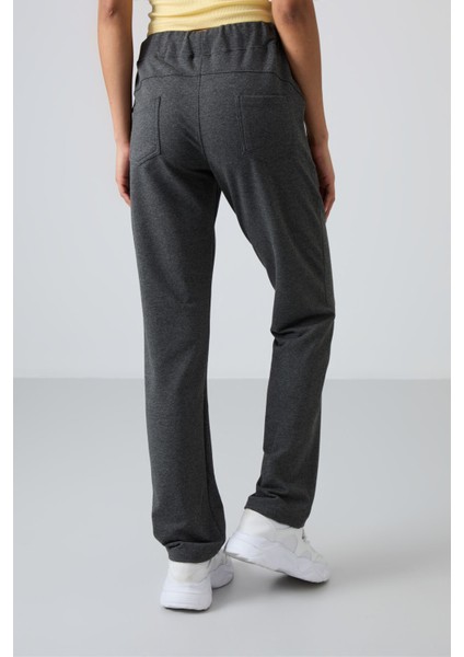 Antrasit Melanj Yüksek Bel Cepli Rahat Form Klasik Paça Kadın Eşofman Alt - 94185