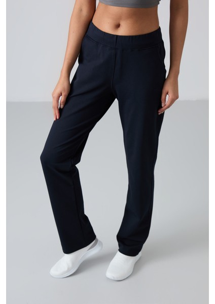 Lacivert Yüksek Bel Cepli Rahat Form Klasik Paça Kadın Eşofman Alt - 94185