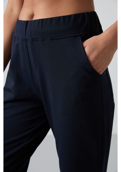 Lacivert Yüksek Bel Cepli Rahat Form Klasik Paça Kadın Eşofman Alt - 94185