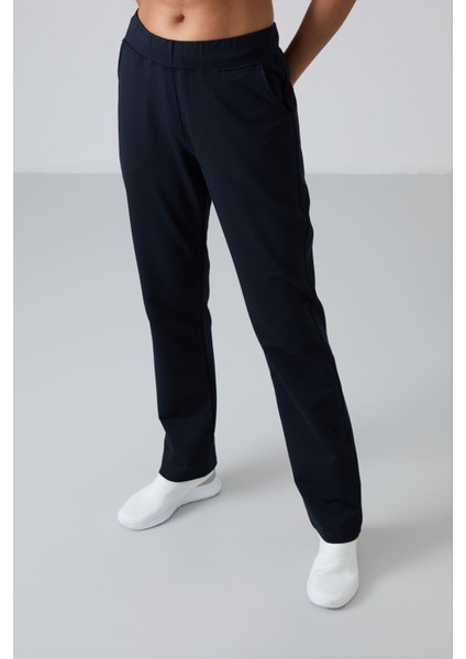 Lacivert Yüksek Bel Cepli Rahat Form Klasik Paça Kadın Eşofman Alt - 94185