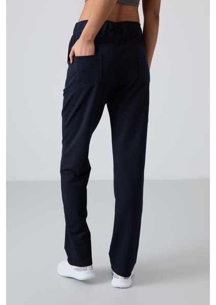 Lacivert Yüksek Bel Cepli Rahat Form Klasik Paça Kadın Eşofman Alt - 94185