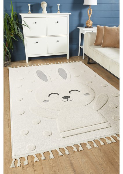 Quincey Bukleli Yumuşak Peluş Post Shaggy Krem Çocuk Odası Oturma Odası Salon Mutfak Halısı