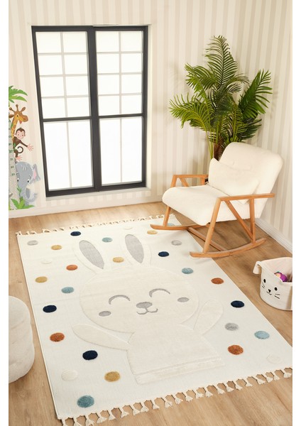Quincey Bukleli Yumuşak Peluş Post Shaggy Krem Çocuk Odası Oturma Odası Salon Mutfak Halısı
