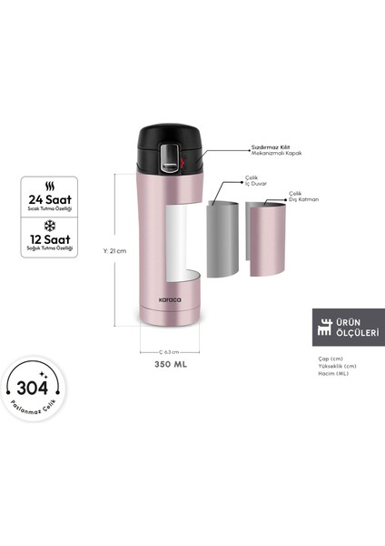 Pluton Çelik Sızdırmaz Termos 350 ml Rose Gold fiyatları