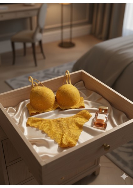 Kadın Balenli Dantelli Taş Detaylı Iç Çamaşır Takımı - Sarı / Siyah / Beyaz / Kırmızı