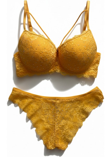 Kadın Balenli Dantelli Taş Detaylı Iç Çamaşır Takımı - Sarı / Siyah / Beyaz / Kırmızı