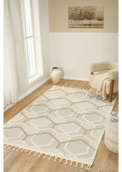 Quincey Bukleli Yumuşak Peluş Post Shaggy Krem Çocuk Odası Oturma Odası Salon Mutfak Halısı