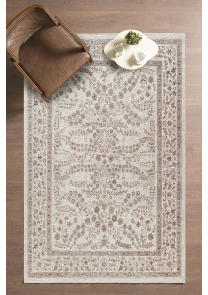 Frezia Floral Bambu Polyester Oturma Odası Salon Mutfak Halısı Eskitme Çiçekli Vintage Halı