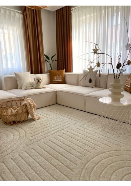Quincey Bukleli Yumuşak Peluş Post Shaggy Krem Çocuk Odası Oturma Odası Salon Mutfak Halısı