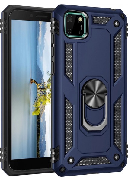 Huawei Y5P Kılıf Sofya Yüzüklü Silikon Kapak - Lacivert