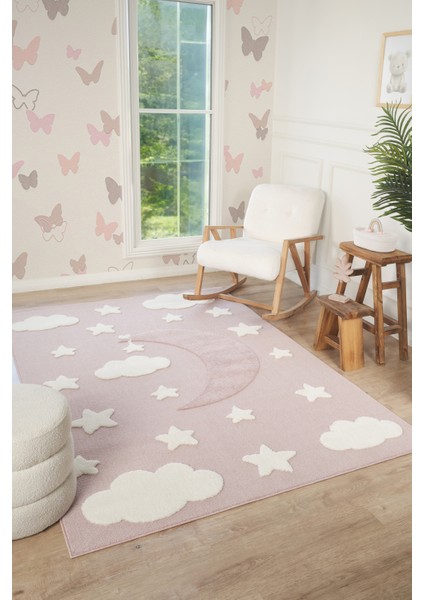 Quincey Bukleli Yumuşak Peluş Post Pembe Çocuk Odası Halı Kız Çocuk Halısı