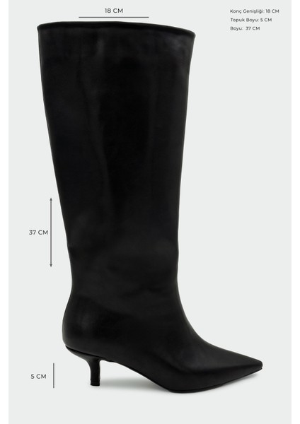 Polka Siyah Deri Sivri Burun Düz Çizme fiyatları