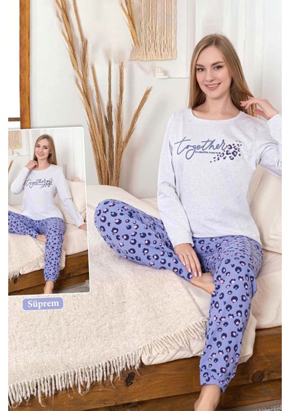 Kadın Leopar Desen Suprem Pijama Takımı 0456 MOR01