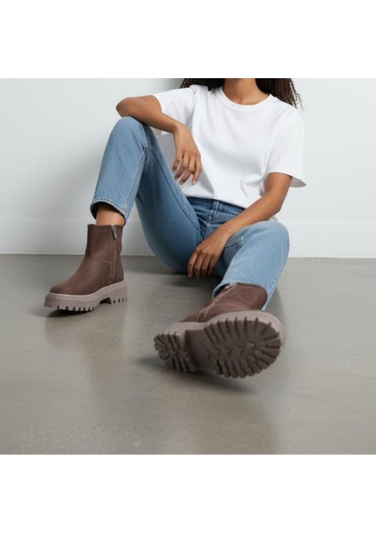 Kahve Süet Hakiki Deri Kalın Tabanlı Içten Fermuarlı Kadın Bot fırsatları