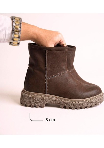 Kahve Süet Hakiki Deri Kalın Tabanlı Içten Fermuarlı Kadın Bot indirimleri