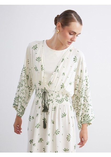 Yeni Sezon Kruvaze Yaka Çiçekli Büzgülü Elbise fiyatları