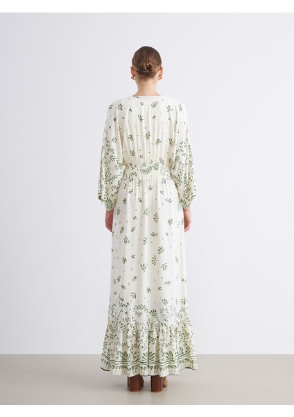 Yeni Sezon Kruvaze Yaka Çiçekli Büzgülü Elbise fırsatları