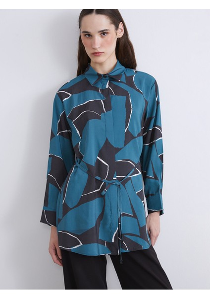 Yeni Sezon Modal Karışımlı Desenli Kadın Gömlek Tunik
