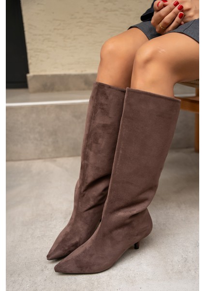 Polka Acı Kahve Sivri Burun Düz Çizme fiyatları