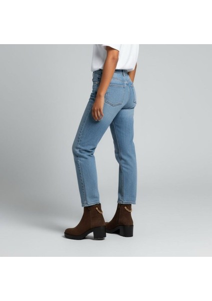 Süet Hakiki Deri Gold Zincir Detaylı Kadın Kalın Topuklu Bot fiyatları