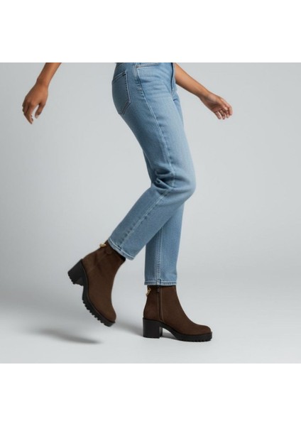 Süet Hakiki Deri Gold Zincir Detaylı Kadın Kalın Topuklu Bot modelleri