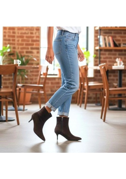 Kahve Süet Sivri Burun Kadın Klasik Bot