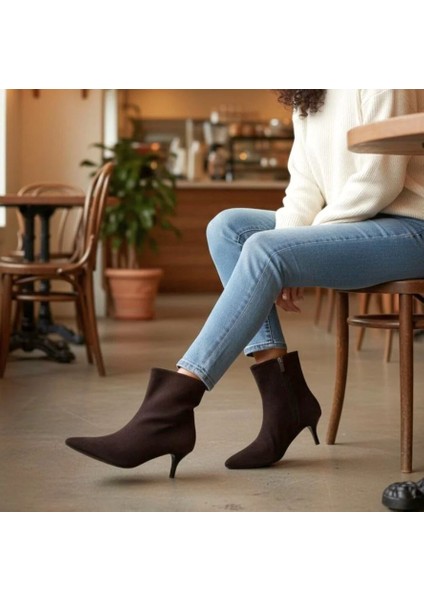 Kahve Süet Sivri Burun Kadın Klasik Bot modelleri