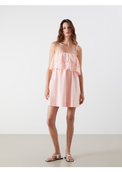 Yeni Sezon Kare Yaka Fırfırlı Poplin Mini Elbise fiyatları