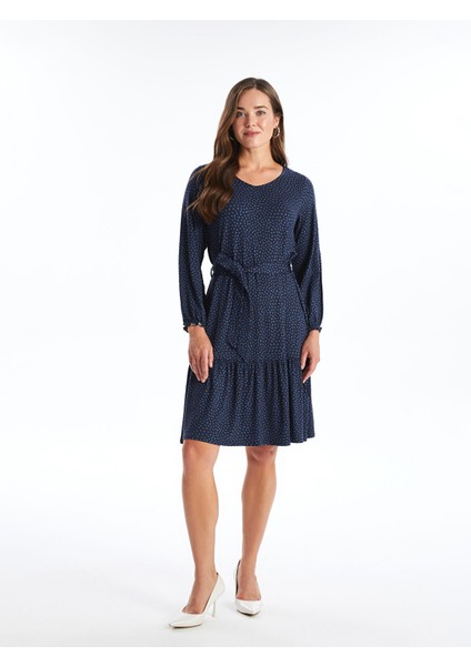 Yeni Sezon V Yaka Desenli Uzun Kollu Elbise