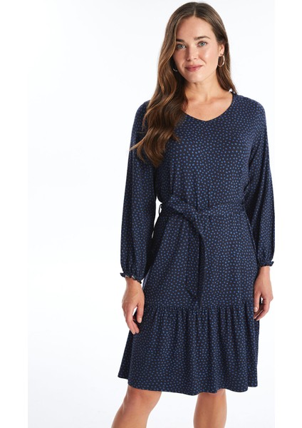 Yeni Sezon V Yaka Desenli Uzun Kollu Elbise fiyatları