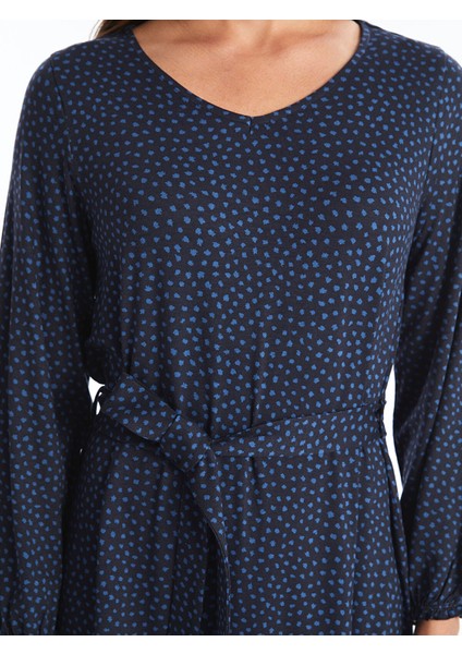 Yeni Sezon V Yaka Desenli Uzun Kollu Elbise modelleri