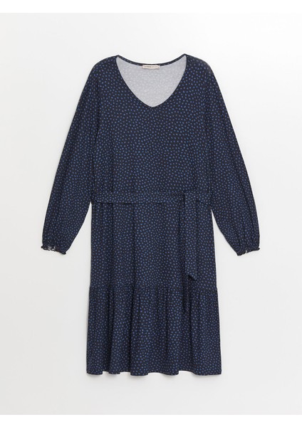 Yeni Sezon V Yaka Desenli Uzun Kollu Elbise indirimleri