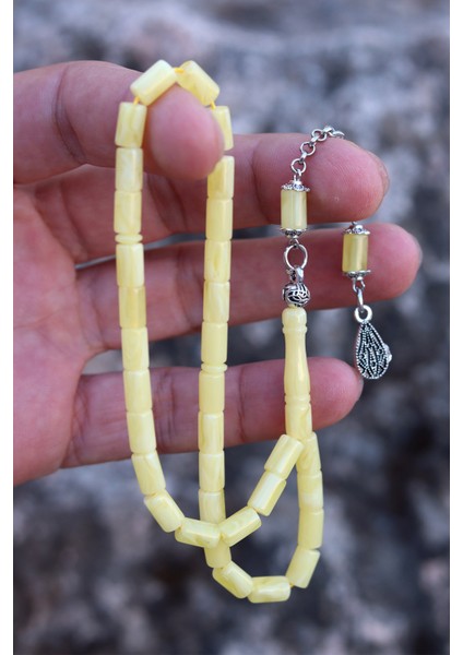 Sarı Küçük Kesme Model Damla Benzetmesi Beyrut Toz Kehribar Tesbih 8x5 mm