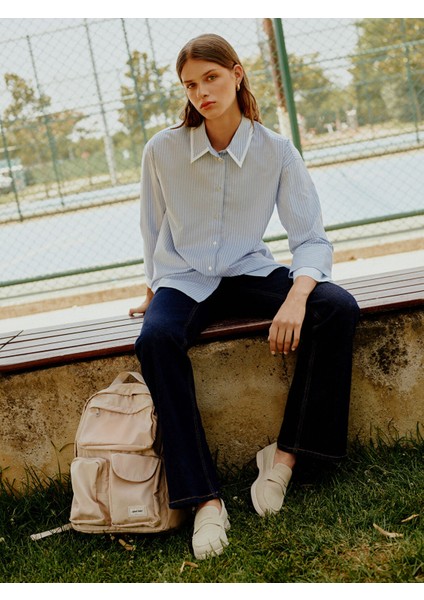 Yeni Sezon Çizgili Oversize Kadın Gömlek Tunik