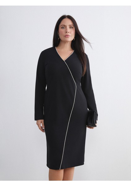 Yeni Sezon Büyük Beden V Yaka Krep Elbise fiyatları
