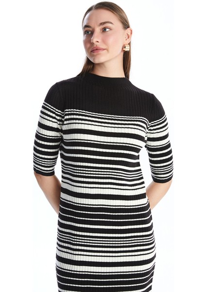 Yeni Sezon Bisiklet Yaka Çizgili Kısa Kollu Kadın Triko Elbise fiyatları