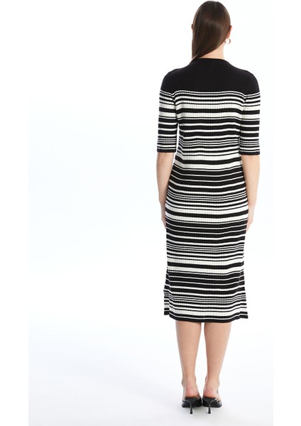 Yeni Sezon Bisiklet Yaka Çizgili Kısa Kollu Kadın Triko Elbise indirimleri