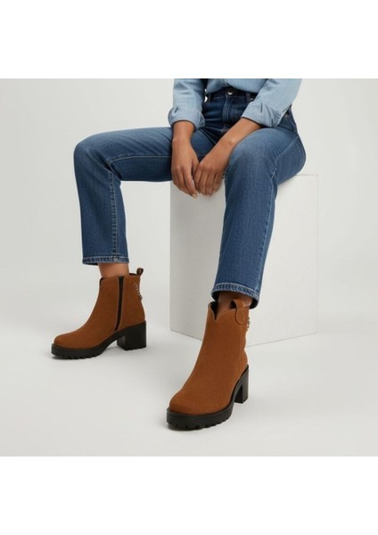 Süet Hakiki Deri Gold Zincir Detaylı Kadın Kalın Topuklu Bot indirimleri