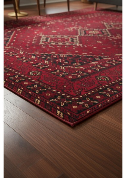 Kırmızı Etnik Desenli Halı – Modern Ev Dekorasyonuna Uyumlu, Yumuşak Dokulu Premium Halı indirimleri