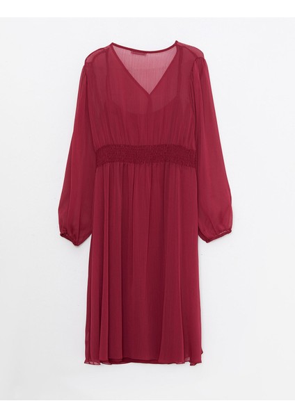 Yeni Sezon V Yaka Düz Uzun Kollu Şifon Elbise fiyatları