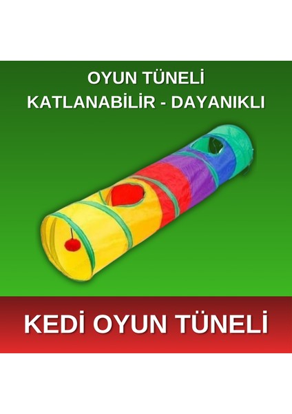- Tineke - Uzun Düz Kedi Oyun Tüneli - Katlanabilir - Gökkuşağı Renkli