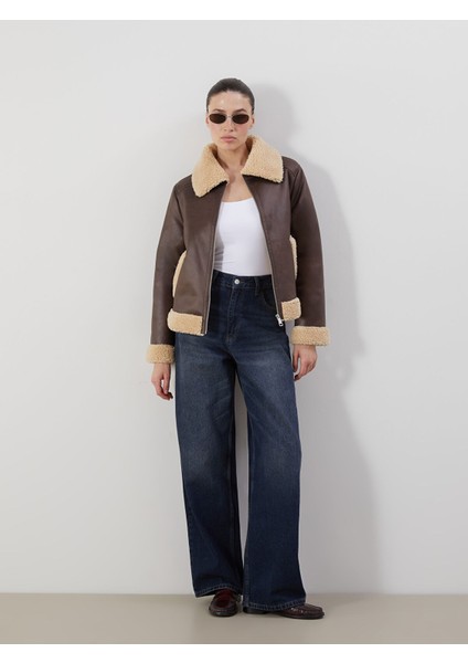 Yeni Sezon Kürk Yaka Kadın Deri Görünümlü Mont fiyatları