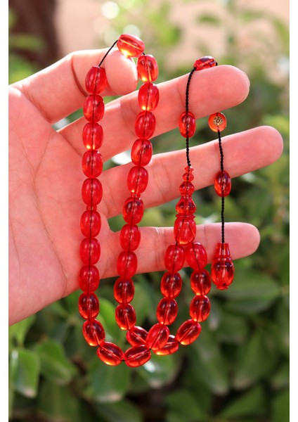 Koyu Kırmızı Arpa Kesim Özel Sistem Ateş Kehribar Tesbih 201024765 fırsatları